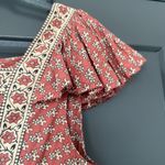 Sea New York Fernanda Tile Print Flutter Sleeve Pintucked Mini Dress Size Large Red Photo 6