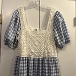 Asos Curve Blue White gingham maxi dress crochet back size 14 Photo 4