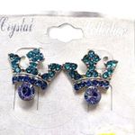 Crystal Collection Crown Princess Blue Turquoise Rhinestone Post Earrings New Photo 4
