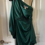 Mac Duggal IEENA  SATIN ONE SLEEVED COCKTAIL DRESS Emerald Green Size 0 Photo 0