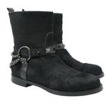 Le Silla Black Leather Studded Chains Pony Hair Biker Boots 38 US 8 Photo 0
