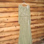 Mac Duggal 6182 Green Long Sleeve Hand Embellished Floral A-line Gown Photo 6