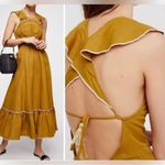 Free People  Anika Midi Linen Mustard Backless Dress Photo 1