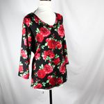 Womens Rose Floral Romantic Casual Bold Blouse Top Size XXL Pioneer Woman Black Photo 1