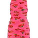 Sau Lee  Sonia Ruched Open Black Mini Dress Rose Floral Pattern Hot Pink Red sz10 Photo 4