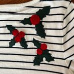 Talbots  Christmas Embroidered Holly Boat Neck Striped Long Sleeve Tee Size Small Photo 4