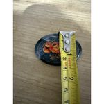 Vtg Signed Hand Painted Russian Black Lacquer Floral Orange Red Yellow BroochPin Photo 3