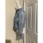 White Crow Jacket Womens Medium Blue Denim Aztec Southwest Boho Distressed Photo 2