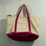 Lands' End Vintage   12x15 Bag White Pink Stiff Canvas USA Made Photo 0