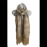 Vince Camuto NWT  Large Blanket Scarf Wrap Tan Plaid W/Fringe Winter Cozy Photo 2