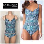 La Blanca  blue and green tankini set. Size 10-top/6-bottom Photo 1