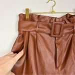H&M ‎ Brown Vegan Leather Belted Paper Bag Trousers Tapered Pants Size 6 Photo 5