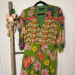 Anthropologie Emily Lovelock Green Floral Hearts Midi Dress Womens Size Large Photo 2