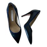 Diane Von Furstenberg  Pumps Black Leather Blue Suede Trim Stiletto Heels 7 DVF Photo 9