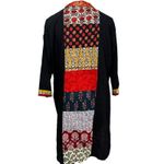 Boho Ethnic Patchwork Tunic Top Black Multicolor V Photo 3