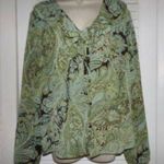 Emma James Vtg Emma James green/brown paisley ruffle neck blouse 16 Whimsy Coquette Photo 0