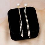 Pearl Long Tassel Dangle Drop Earrings for Women Gold Photo 0