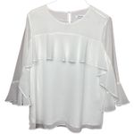 Calvin Klein White Bell‎ Ruffle Sleeve Chiffon Shirt Womens Size Medium/Large Photo 0