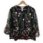 Drapers & Damons Floral Embroidered Sheer Mesh Zip Front Jacket 2X Cottage Boho Black Photo 0