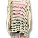 Gena Womens Poncho Sweater Loose Open Knit Pullover Fringe Beige Gold One Size Size undefined Photo 0