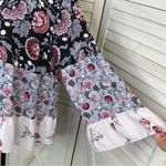 Loft Mixed Flowers Tiered Velvet Collar Boho Blouse Black Purple Medium Photo 6