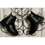 Juicy Couture Black Boots Sz 5 Ankle Boots Side Zip Juicy Logo W Beading Photo 0