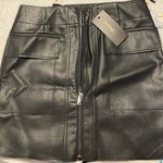 Shinestar Black  leather skirt front double pockets front zip mini Photo 4
