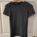 Like New Pink Tartan Pearl Beaded Shoulder Short Sleeve Sweater Gray Size M Photo 0