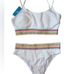 Cupshe  Rainbow Stitch Sparkly High Waisted Two Piece White NWT Size Large Photo 2