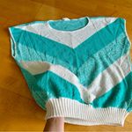 Vintage Centennial Knits Chevron Cap Sleeve 80s Sweater, Teal, White, Size L Blue Size L Photo 2
