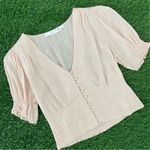 ASTR Tallulah Cropped Button Front Creamy Pink 3/4 Sleeve Blouse Top Photo 4