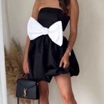 ZARA Black Jacquard Dress With Contrast Bow Party Cocktail Night Out Mini Photo 2