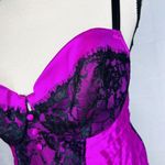 Cacique  Corset Bra Top Tank Womens Plus 14/16 Pink Satin Black Lace Mesh Backing Photo 3