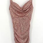 Hello Molly  Replay Button Pink Sequin Cowl Neck Bodycon Mini Dress Size 6 Photo 0