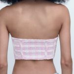 ZARA Plaid Tweed Bustier Corset Top Pink Purple Large Crop Strapless Photo 2
