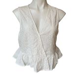 BCBGeneration White Eyelet Ruffle Hem Crop Top, Sz L Photo 6