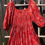 Angie  Peasant Sleeve Red Print Maxi Dress M Photo 8