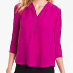 Theory 3/4 sleeve fuchsia hot pink silk zipper neckline blouse size petite Photo 0