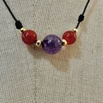Amethyst and carnelian beaded necklace on cord Purple Photo 3