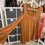 Wrangler NWT Cold Shoulder Bell Sleeve Boho Western Brown Top w/ Braided Collar Photo 0