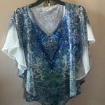 dressbarn Blue and White Paisley caftan style Blouse small Photo 0