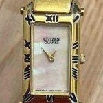 Citizen Ladies Watch Gold Tone Bangle Bracelet Rainbow Pearl Rectangular Dial Photo 0