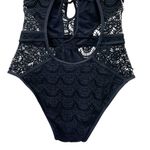 Becca  Colorplay Black Crochet One Piece Swimsuit Size Medium Deep V Lace Plunge Photo 8