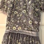 Needle & Thread Comet Midi Dress Size 2 XS Blue Gray Lavender Beaded Open Back Photo 7