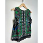 Rose + Olive  Blouse Womens Size Medium Printed Sleeveless Shirt Green/Black‎ Photo 3
