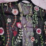 GLANCE BLACK MESH ALLOVER BOLD BOHO COLORFUL FLORAL LEAF EMBROIDERED SHEER TOP M Pink Size M Photo 6
