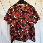 Vintage EJHarper Red Floral Scallop Neckline Button Down Size 8 Photo 0