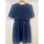Line Korean Fashion Semi Formal Rayon Short Dress Navy Small Blue Photo 2