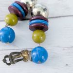 Vintage Clip On Earrings Blue, Plum, Green, Gold Tone Dangle Photo 3