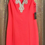Vince Camuto  Neon Pink Coral Gold Embroidered Summer Mini Dress Size 4 NWT Photo 0